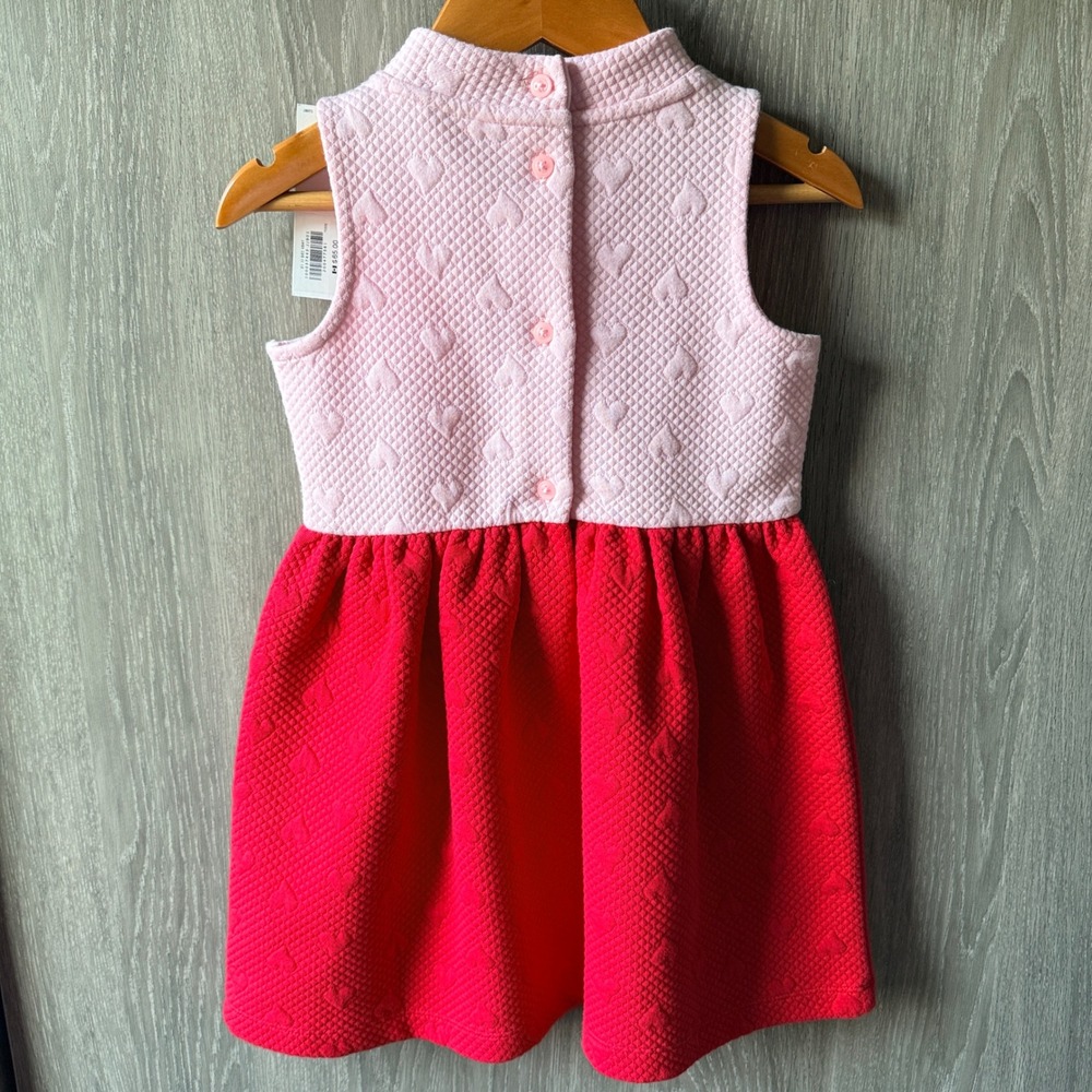 Janie & Jack Heart Colorblock Quilted Dress Girl 2T Pink Red Valentine Party NWT - Picture 4 of 5